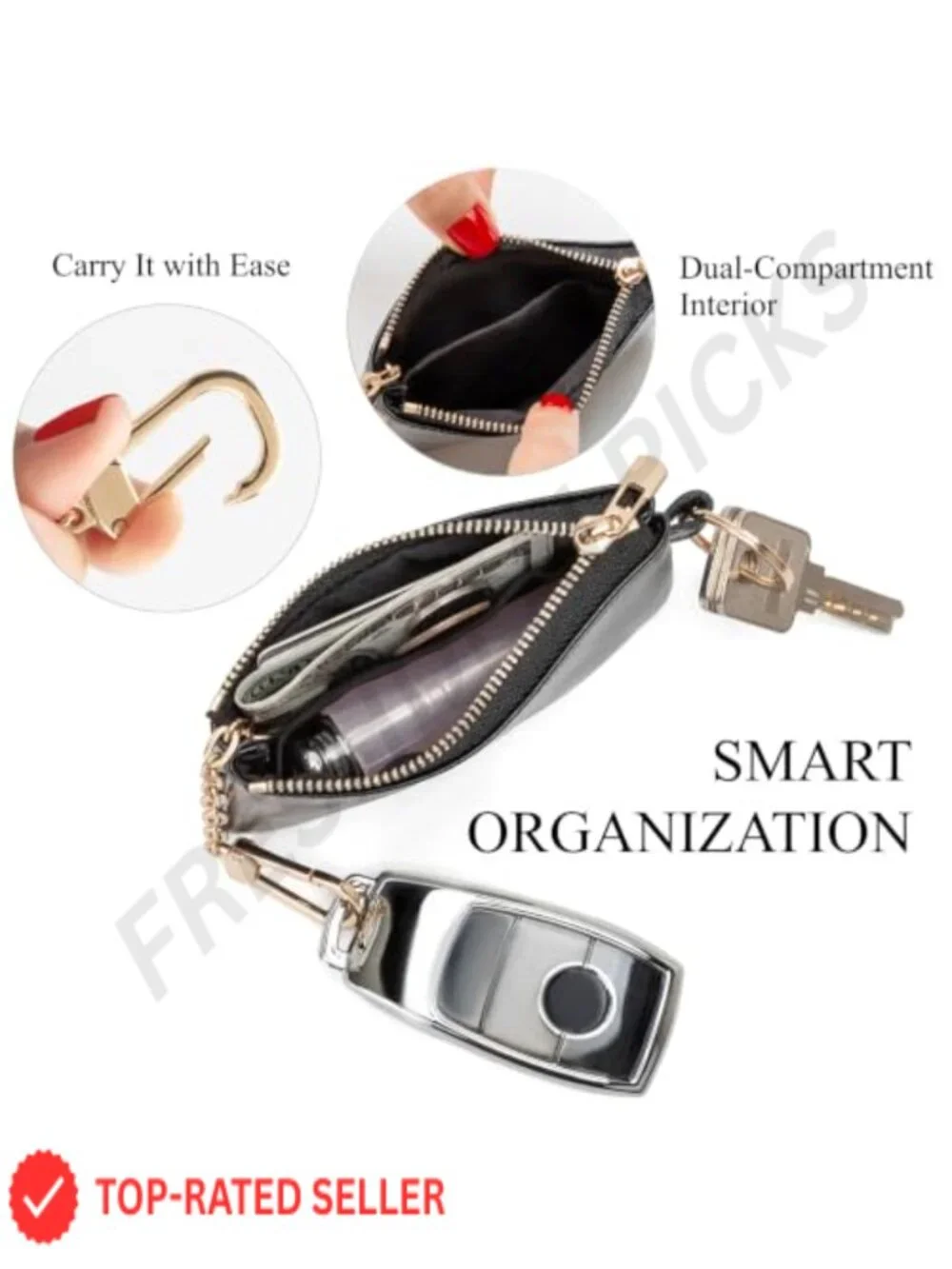 PU Leather Coin Purse with Keychain & Split Key Ring